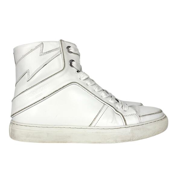 Zadig & Voltaire High Top Flash Sneaker White Lightning Lace Up Leather Size 36 - Picture 2 of 13